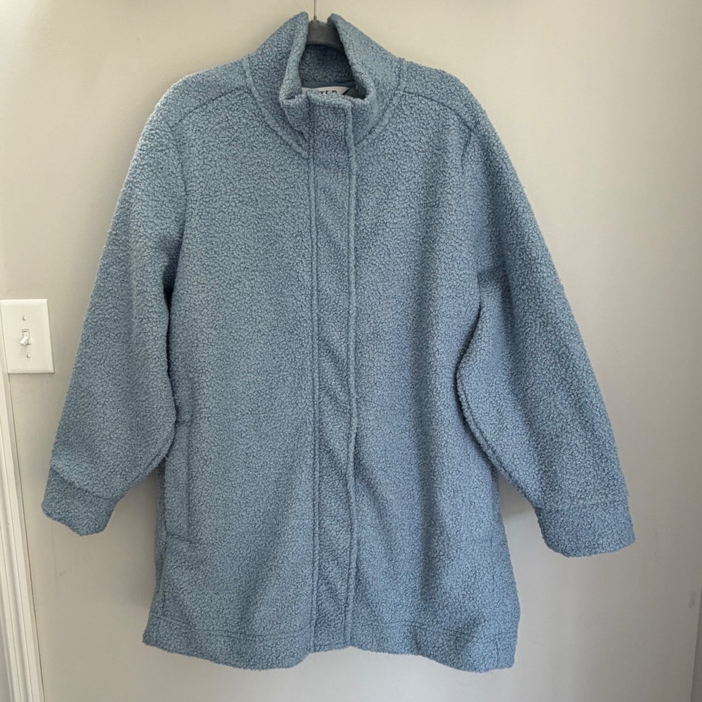 Lands End Womens Plus Size 2X 20W-22W Warm Boucle Coat Jacket Mid-Length Blue